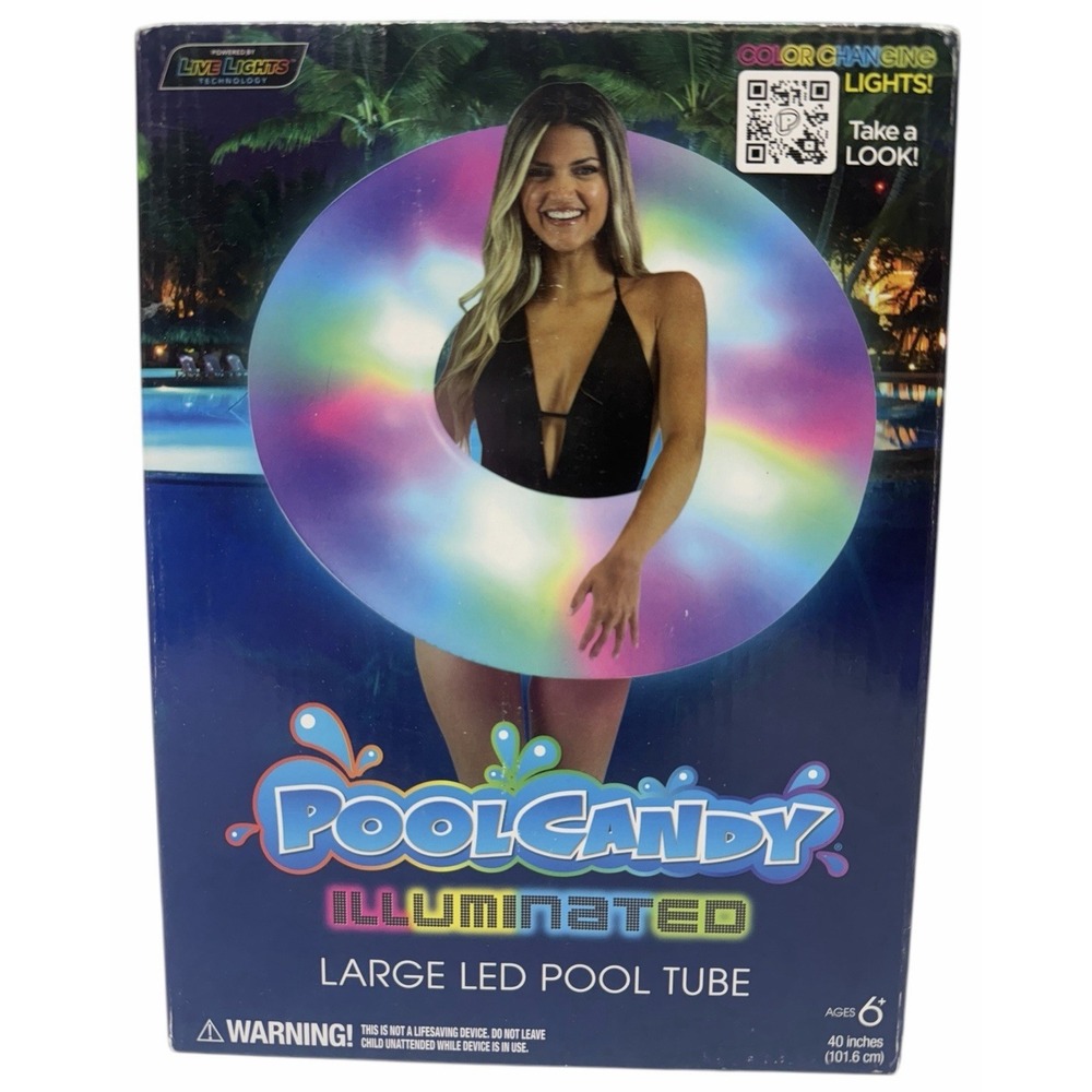 PoolCandy Illuminated LED Pool Tube 40" Color Changing Inflatable Float NEW